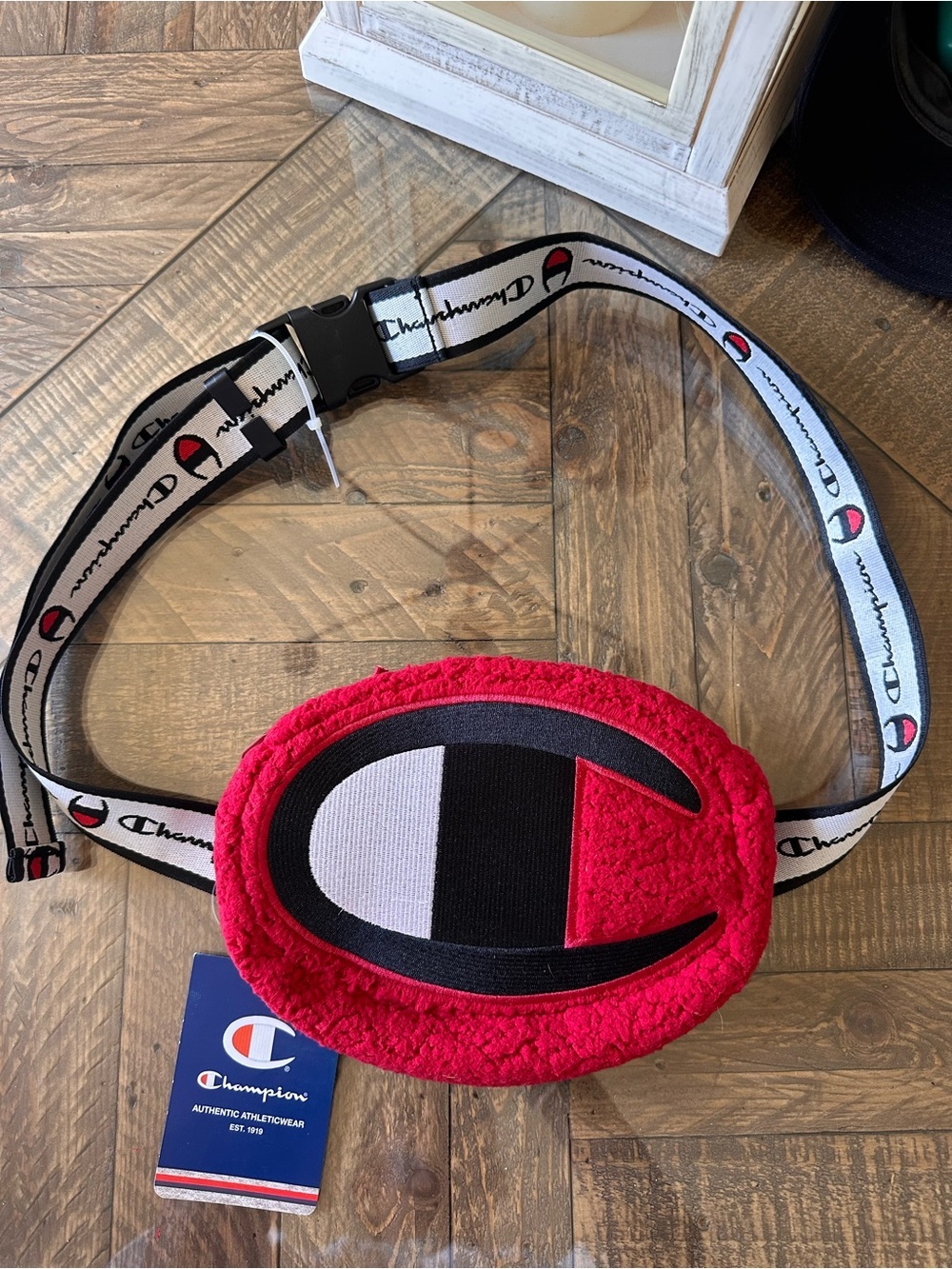 CHAMPION Adjustable Waist BIG C Logo Fanny Pack Sherpa Red Black Unisex